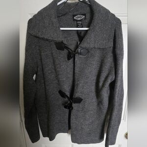 Elegant Gray Women's Cardigan with Toggle Closures